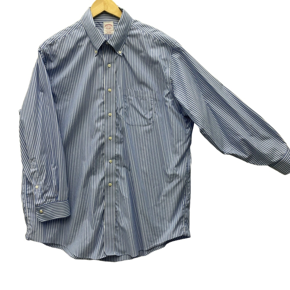 Brooks Brothers Classic Blue White Stripe Preppy‎ Men Button Long Sleeve 17-2/3